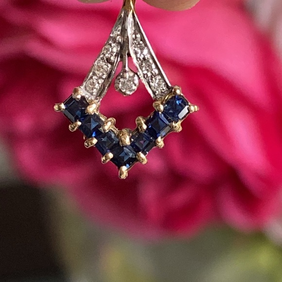 Genuine Sapphires and Diamonds 14k Gold Pendant - Picture 17 of 17